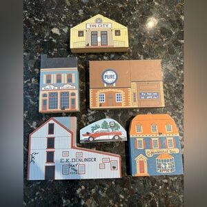 The Cats Meow Village Wooden Collectibles Lot of 6 Vintage‎ Buildings Signed L